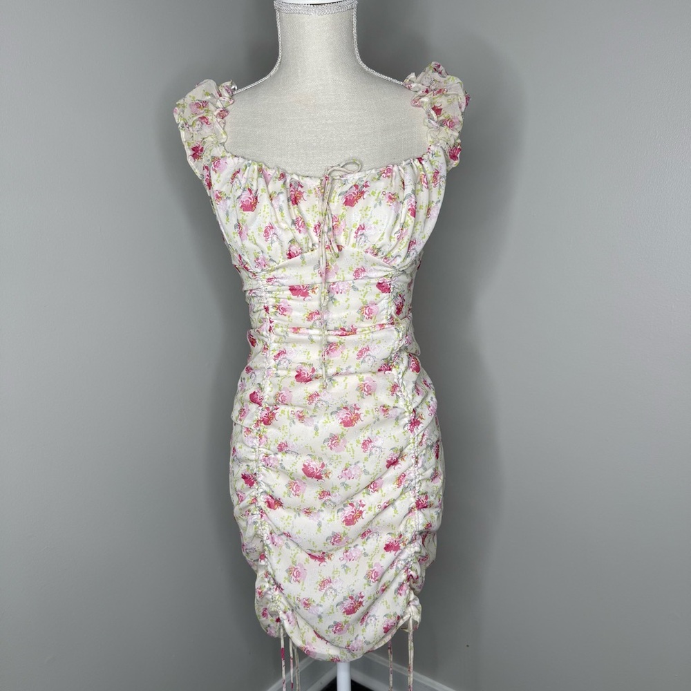 Cotton Candy Pink and Soft Yellow Floral Mini Dress